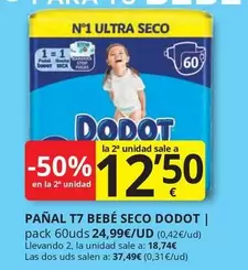 Oferta de Dodot - Pañal T7 Bebe Seco por 24,99€ en Supermercados MAS