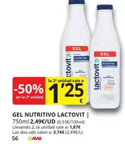 Oferta de Lactovit - Gel Nutritivo por 1,87€ en Supermercados MAS