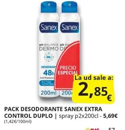 Oferta de Sanex - Pack Desodorante Extra Control Duplo por 2,85€ en Supermercados MAS