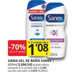 Oferta de Sanex - Gel De Bano por 2,33€ en Supermercados MAS