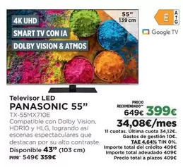 Oferta de Panasonic - Televisor Led por 399€ en El Corte Inglés