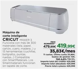 Oferta de Máquina De Corte Inteligente por 419,99€ en El Corte Inglés