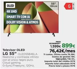 Oferta de LG - Televisor Oled 55" Oled55b46la por 899€ en El Corte Inglés