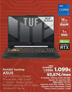 Oferta de Intel - Portátil Gaming por 1099€ en El Corte Inglés