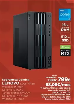 Oferta de Lenovo - Sobremesa Gaming por 799€ en El Corte Inglés