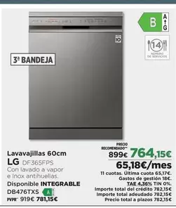 Oferta de LG - Lavavajillas 60cm por 764,15€ en El Corte Inglés