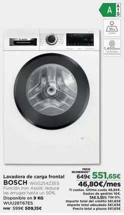 Oferta de Bosch - Lavadora De Carga Frontal por 551,65€ en El Corte Inglés