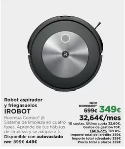 Oferta de Irobot - Robot Aspirador Y Friegasuelos por 349€ en El Corte Inglés