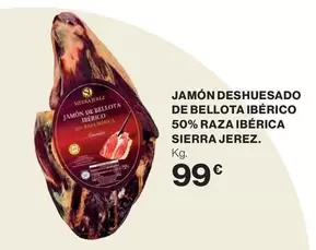 Oferta de Bellota - Jamón Deshuesado De  Ibérico 50% Raza Ibérica por 99€ en El Corte Inglés