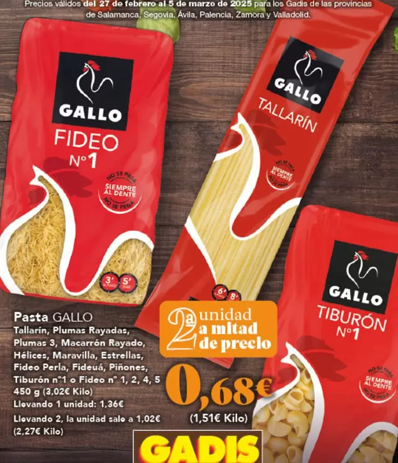 Oferta de Gallo - Pasta por 1,36€ en Gadis