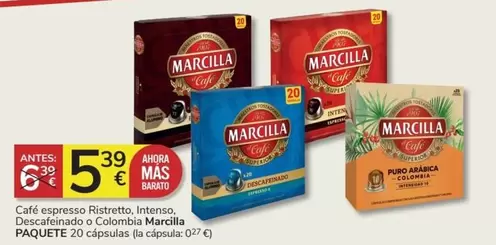 Oferta de Marcilla - Cafe Espresso Ristretto, Intenso, Descafeinado O Colombia por 5,39€ en Consum