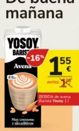 Oferta de YoSoy - Bebida De Avena Barista por 1,55€ en Consum