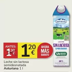 Oferta de La Asturiana - Leche Sin Lactosa Semidesnatada por 1,2€ en Consum