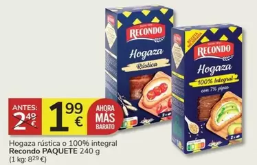 Oferta de Recondo - Hogaza Rústica O 100% Integral por 1,99€ en Consum