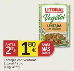 Oferta de Litoral - Lentejas Con Verduras por 1,8€ en Consum