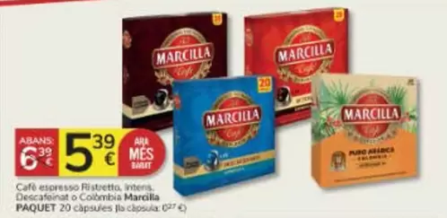Oferta de Marcilla - Café Espresso Ristretto/ Descafeinat O Colombia/ Paquet por 5,39€ en Consum