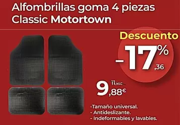 Oferta de Motortown - Alfombrillas Goma 4 Piezas Classic por 9,88€ en MotorTown