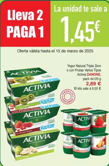 Oferta de Danone - Yogur Natural Triple Zero O Con Frutas Yarios Tipos Activia por 2,89€ en Masymas