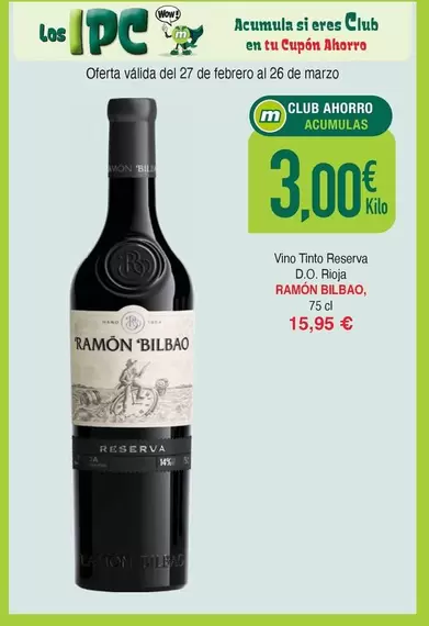 Oferta de Ramón Bilbao - Vino Tinto Reserva D.O. Rija por 15,95€ en Masymas