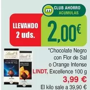 Oferta de Lindt - Chocolate Negro Con Flor De Sal O Orange Intese por 2€ en Masymas