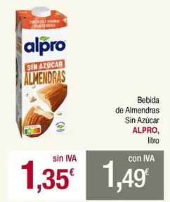 Oferta de Alpro - Bebida De Almendras Sin Azucar por 1,35€ en Masymas