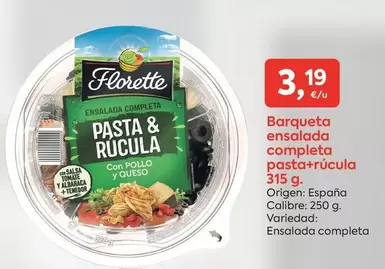 Oferta de Florette - Ensalada Completa Pasta-rucula por 3,19€ en Suma Supermercados