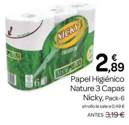 Oferta de Nicky - Papel Higiénico Nature 3 Capas por 2,89€ en Supermercados El Jamón