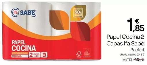 Oferta de Ifa Sabe - Papel Cocina 2 Capas  por 1,85€ en Supermercados El Jamón