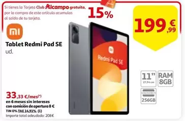 Oferta de Xiaomi - Tablet Redmi Pad Se por 199,99€ en Alcampo