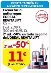 Oferta de L'Oréal - Crema Facial Antiarrugas Revitalift por 21,99€ en Alcampo