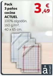 Oferta de Actuel - Pack 3 Paños Cocina por 3,49€ en Alcampo