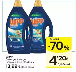 Oferta de Wipp - Detergent En Gel Limpio & Liso por 13,99€ en Caprabo