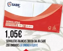 Oferta de Ifa sabe - Servilletas Blancas 30x30 Cm. por 1,05€ en Claudio