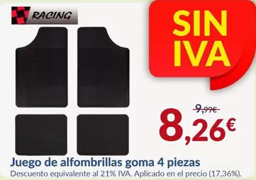 Oferta de Racing - Juego De Alfombrillas Goma 4 Piezas por 8,26€ en Aurgi