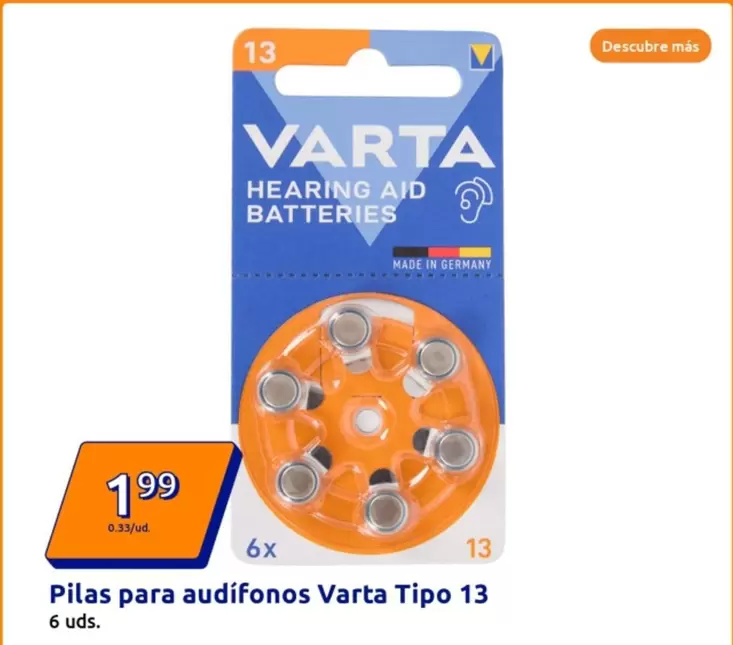 Oferta de Varta - Pilas Para Audifonos Tipo 13 por 1,99€ en Action