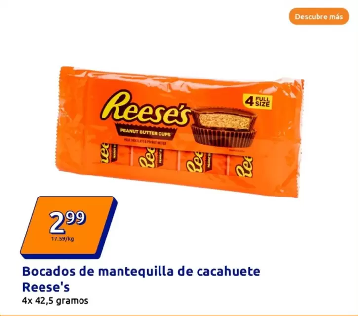 Oferta de Reese's - Bocados De Mantequilla De Cacahuete por 2,99€ en Action