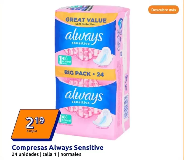 Oferta de Always - Compresas Sensitive por 2,19€ en Action