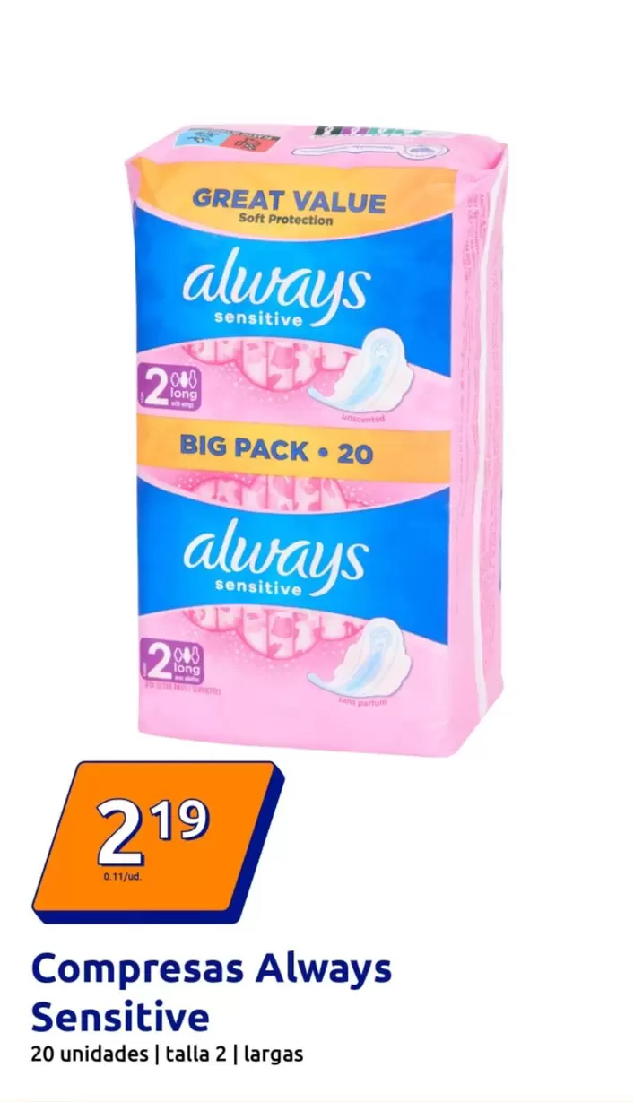 Oferta de Always - Compresas Sensitive por 2,19€ en Action