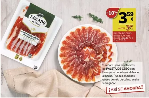 Oferta de Legado - Paleta De Cebo Iberica 50% Raza Iberica por 3,59€ en Supermercados Charter