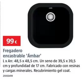 Oferta de Fregadero Encastrable 'Ambar' por 99€ en BAUHAUS