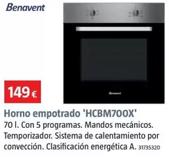 Oferta de Benavent - Horno Empotrado 'HCBM700X' por 149€ en BAUHAUS