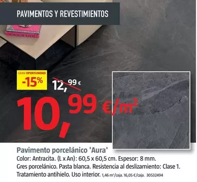 Oferta de  Pavimento Porcelánico 'Aura' por 10,99€ en BAUHAUS