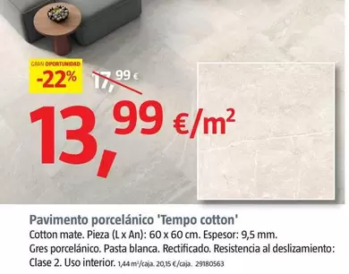 Oferta de  Pavimento Porcelánico 'Tempo Cotton' por 13,99€ en BAUHAUS