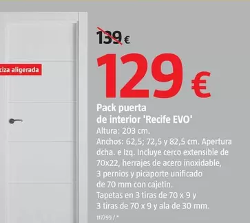 Oferta de Pack Puerta De Interior 'Recife EVO' por 129€ en BAUHAUS