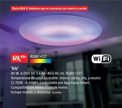 Oferta de Plafones LED: Iluminacion Y Tecnologia En Uno 'Iris' por 69,99€ en BAUHAUS