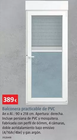 Oferta de Balconera Practicable De PVC por 389€ en BAUHAUS