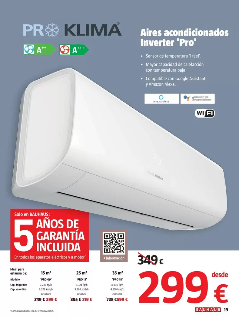 Oferta de Proklima - Aires Acondicionados Inverter 'Pro' por 299€ en BAUHAUS