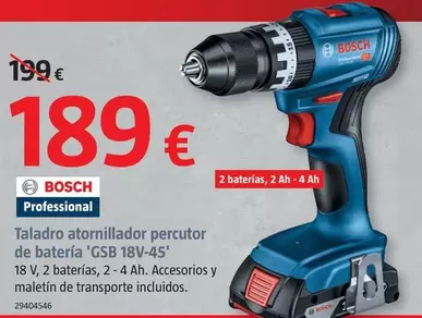 Oferta de Bosch - Taladro Atornillador Percutor De Batería 'GSB 18V-45' por 189€ en BAUHAUS