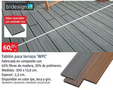 Oferta de Tablón Para Terraza 'WPC' por 60,27€ en BAUHAUS