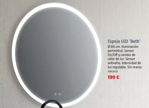 Oferta de Espejo Led 'Beth' por 199€ en BAUHAUS